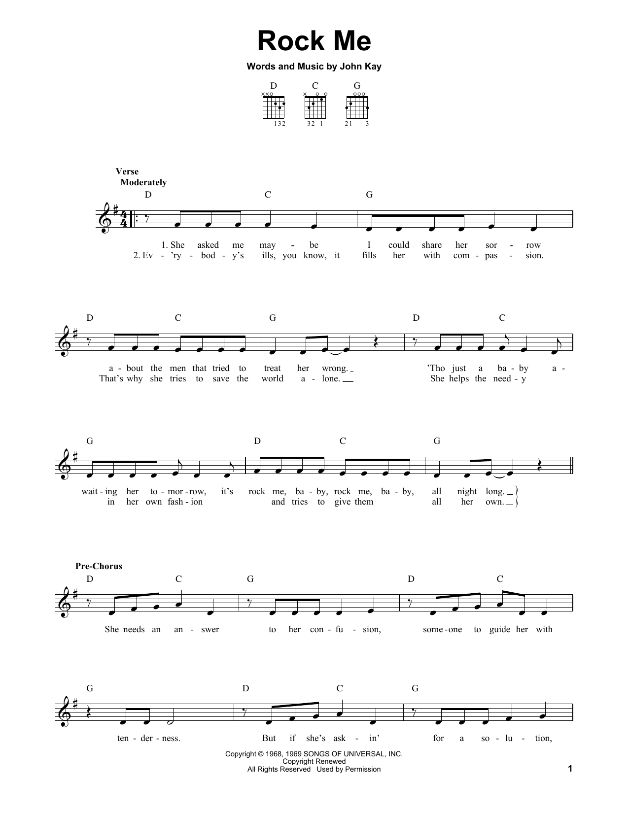 Steppenwolf Rock Me sheet music notes and chords. Download Printable PDF.