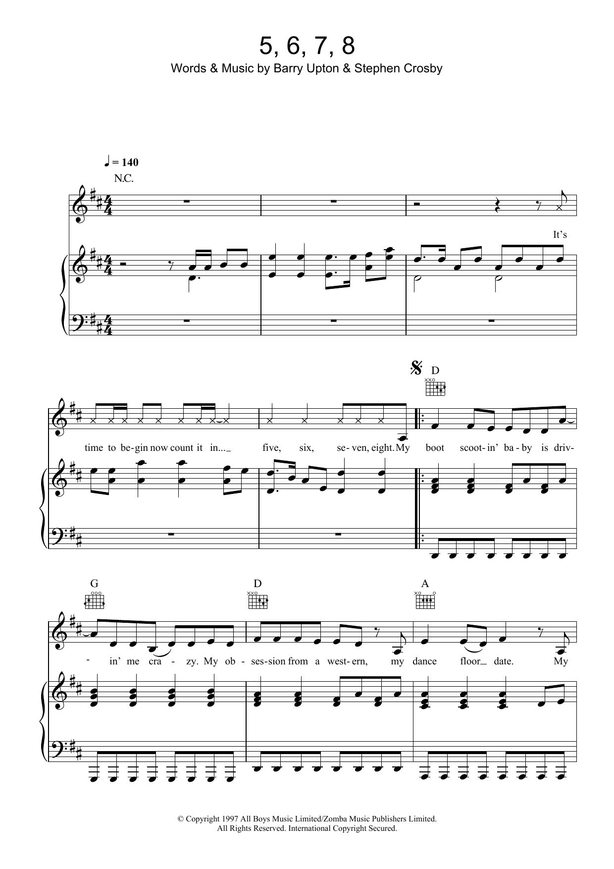 Steps 5, 6, 7, 8 sheet music notes and chords. Download Printable PDF.