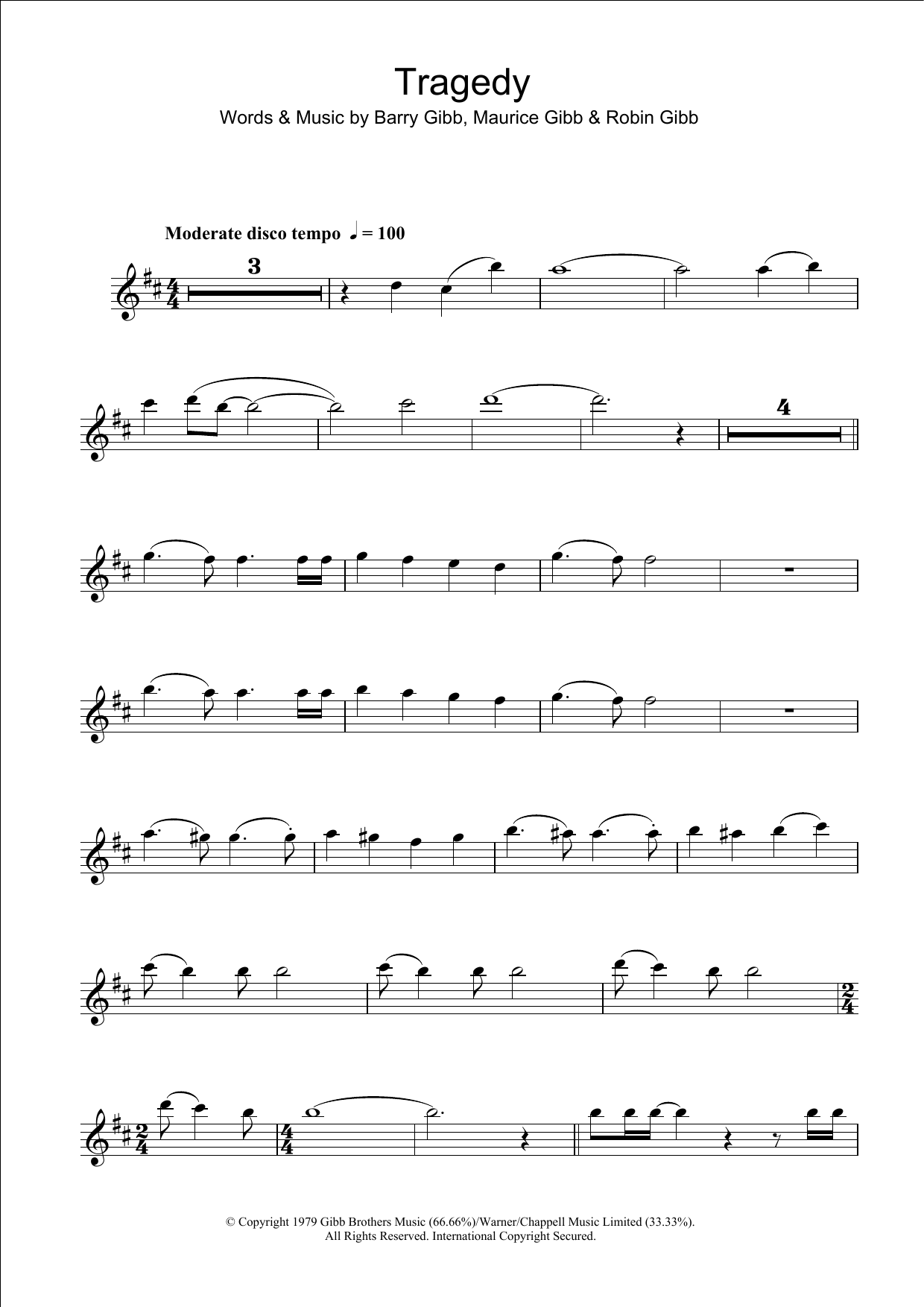 Bee Gees Tragedy sheet music notes and chords. Download Printable PDF.