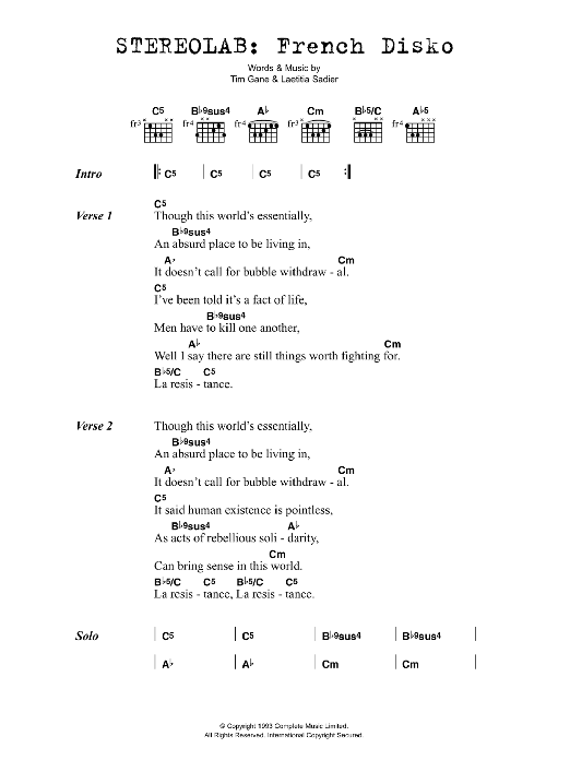 Stereolab French Disko sheet music notes and chords. Download Printable PDF.