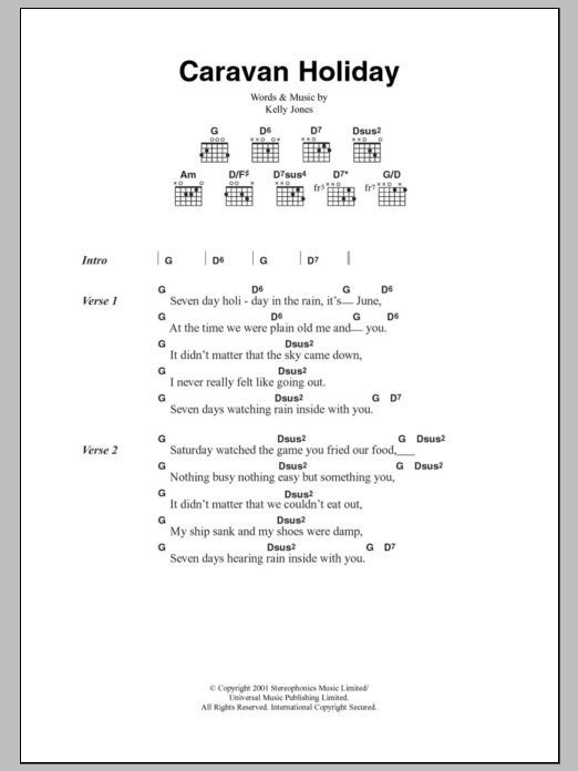 Stereophonics Caravan Holiday sheet music notes and chords. Download Printable PDF.