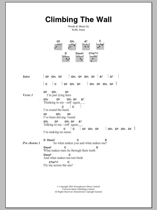 Stereophonics Climbing The Wall sheet music notes and chords. Download Printable PDF.