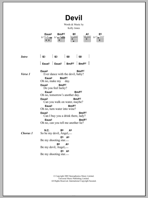 Stereophonics Devil sheet music notes and chords. Download Printable PDF.