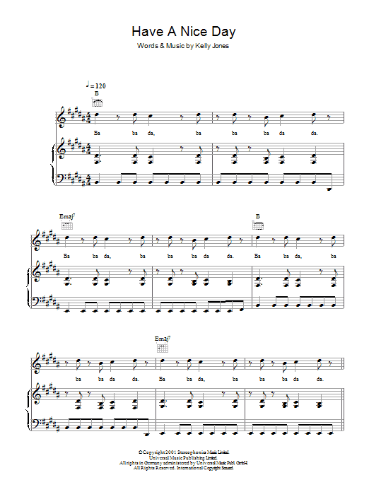 Stereophonics Have A Nice Day sheet music notes and chords. Download Printable PDF.