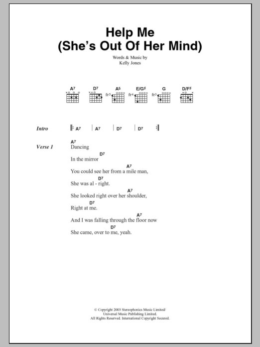 Stereophonics Help Me (She's Out Of Her Mind) sheet music notes and chords. Download Printable PDF.