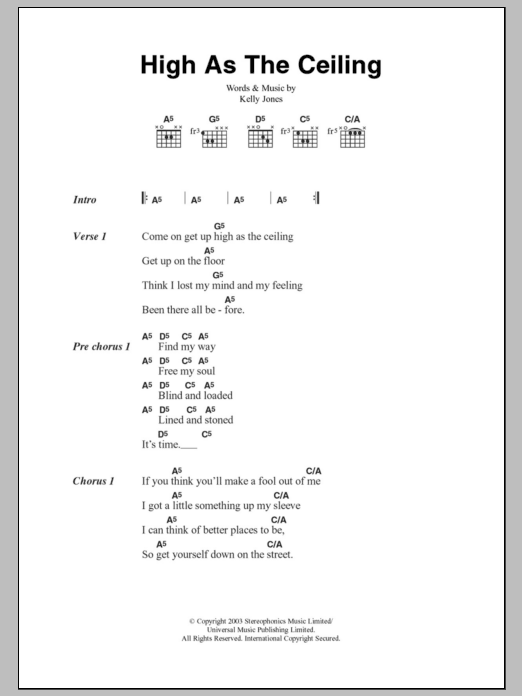 Stereophonics High As The Ceiling sheet music notes and chords. Download Printable PDF.