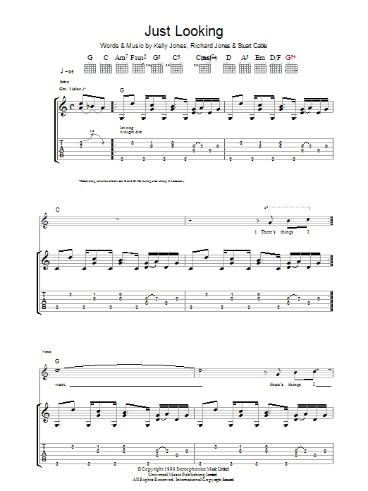 Stereophonics Just Looking sheet music notes and chords. Download Printable PDF.