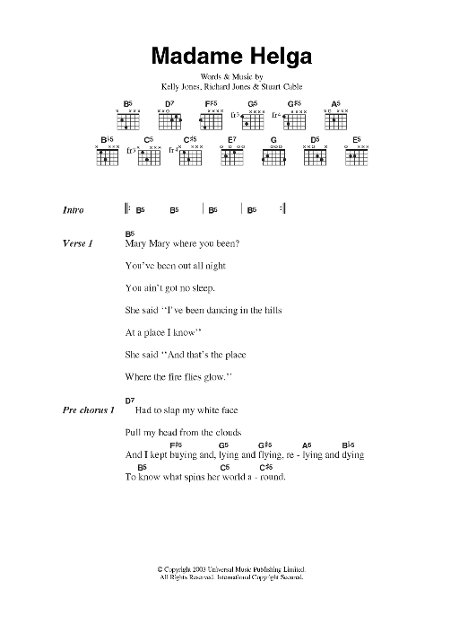 Stereophonics Madame Helga sheet music notes and chords. Download Printable PDF.