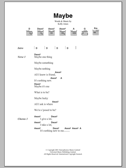 Stereophonics Maybe sheet music notes and chords. Download Printable PDF.