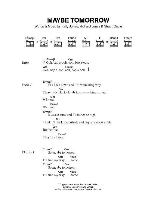 Stereophonics Maybe Tomorrow sheet music notes and chords. Download Printable PDF.