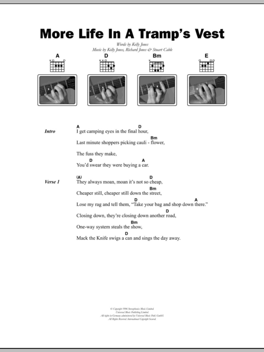 Stereophonics More Life In A Tramp's Vest sheet music notes and chords. Download Printable PDF.