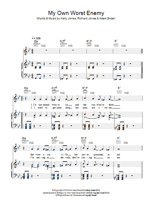 Learn to play Stereophonics My Own Worst Enemy sheet music for Piano, Vocal & Guitar Chords in minutes. Price: 7.8900$ Stereophonics My Own Worst Enemy sheet music notes and chords arranged for Piano, Vocal & Guitar Chords