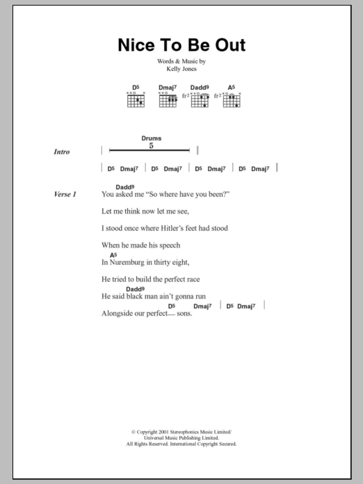 Stereophonics Nice To Be Out sheet music notes and chords. Download Printable PDF.