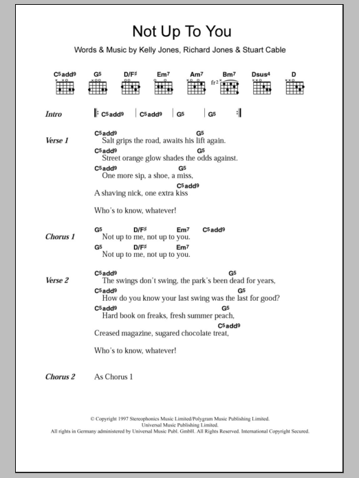 Stereophonics Not Up To You sheet music notes and chords arranged for Guitar Tab
