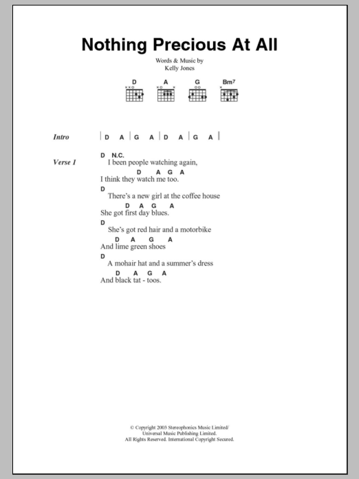 Stereophonics Nothing Precious At All sheet music notes and chords. Download Printable PDF.