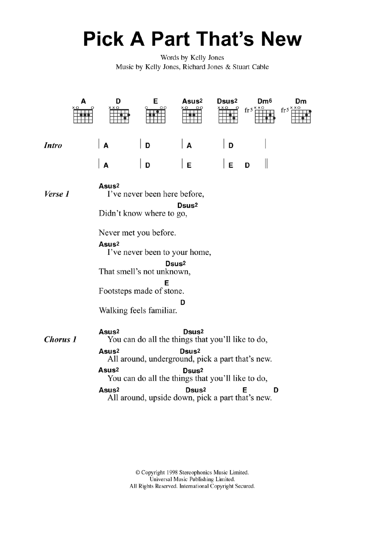 Stereophonics Pick A Part That's New sheet music notes and chords. Download Printable PDF.