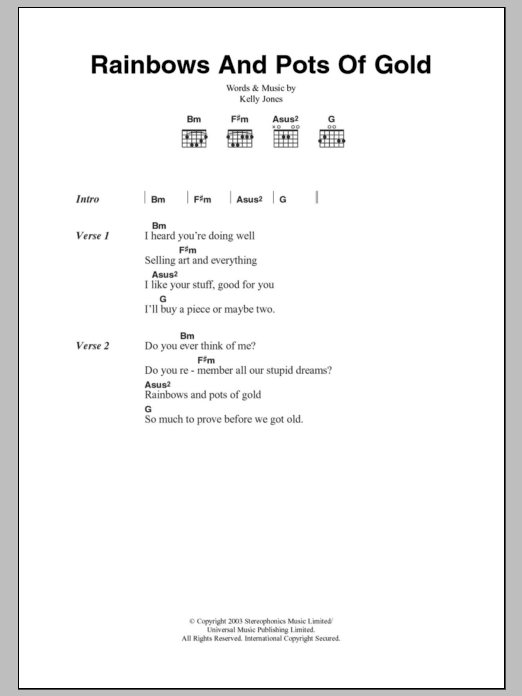 Stereophonics Rainbows And Pots Of Gold sheet music notes and chords. Download Printable PDF.