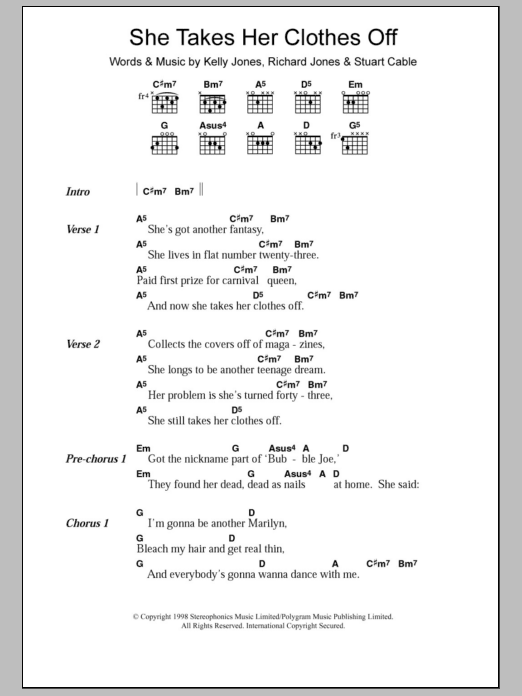 Stereophonics She Takes Her Clothes Off sheet music notes and chords. Download Printable PDF.