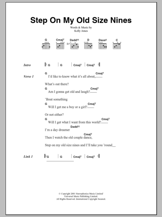 Stereophonics Step On My Old Size Nines sheet music notes and chords. Download Printable PDF.