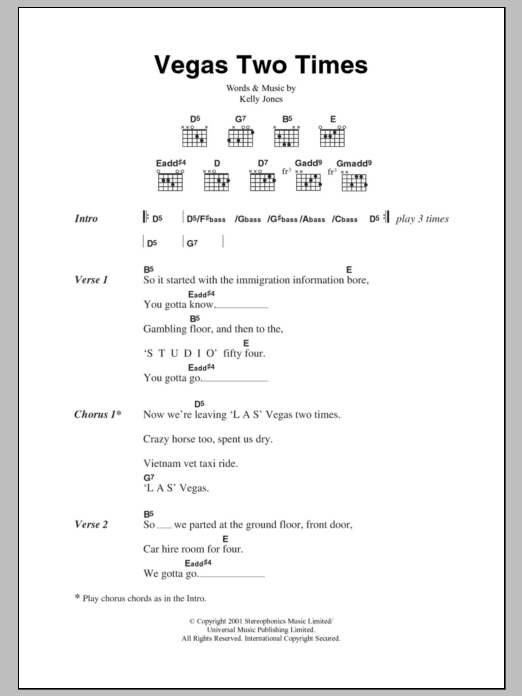 Stereophonics Vegas Two Times sheet music notes and chords. Download Printable PDF.