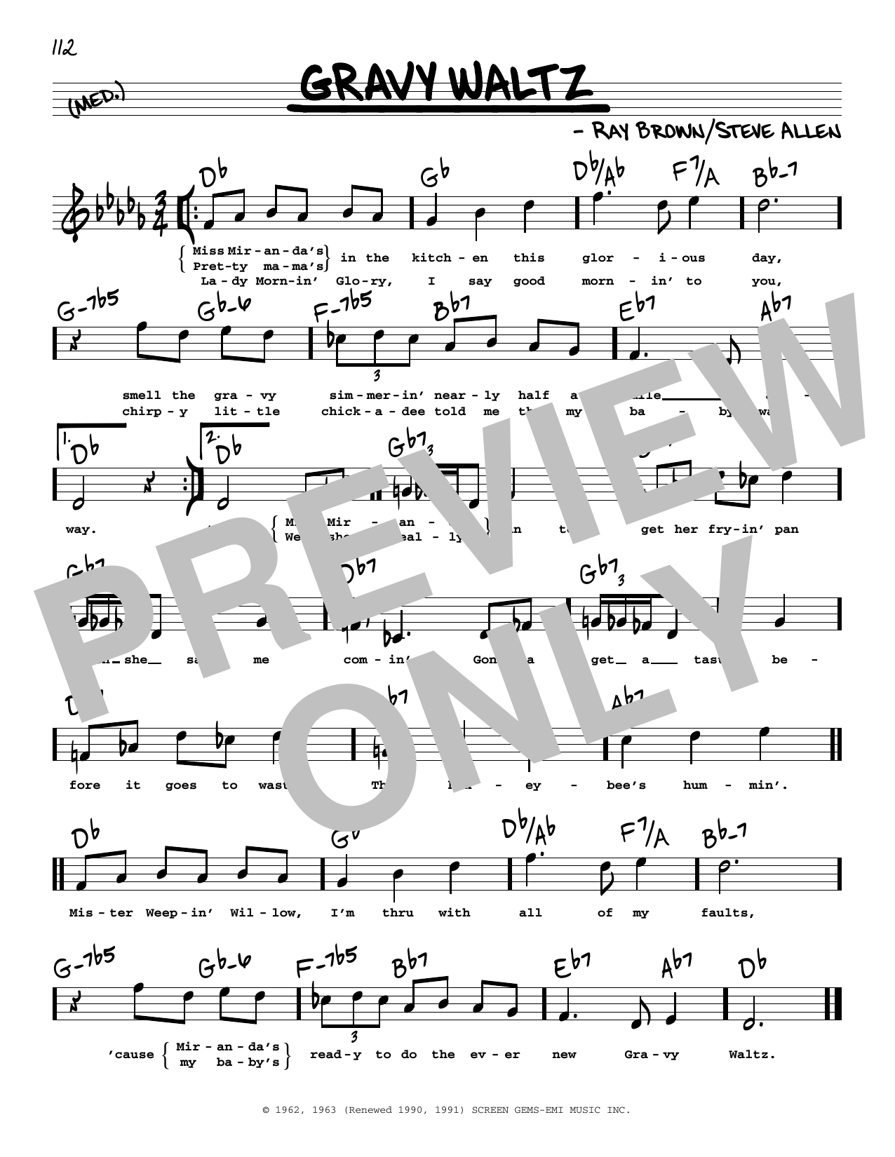 Learn to play Steve Allen Gravy Waltz (High Voice) sheet music for Real Book – Melody, Lyrics & Chords in minutes. Price: 5.9900$ Steve Allen Gravy Waltz (High Voice) sheet music notes and chords arranged for Real Book – Melody, Lyrics & Chords