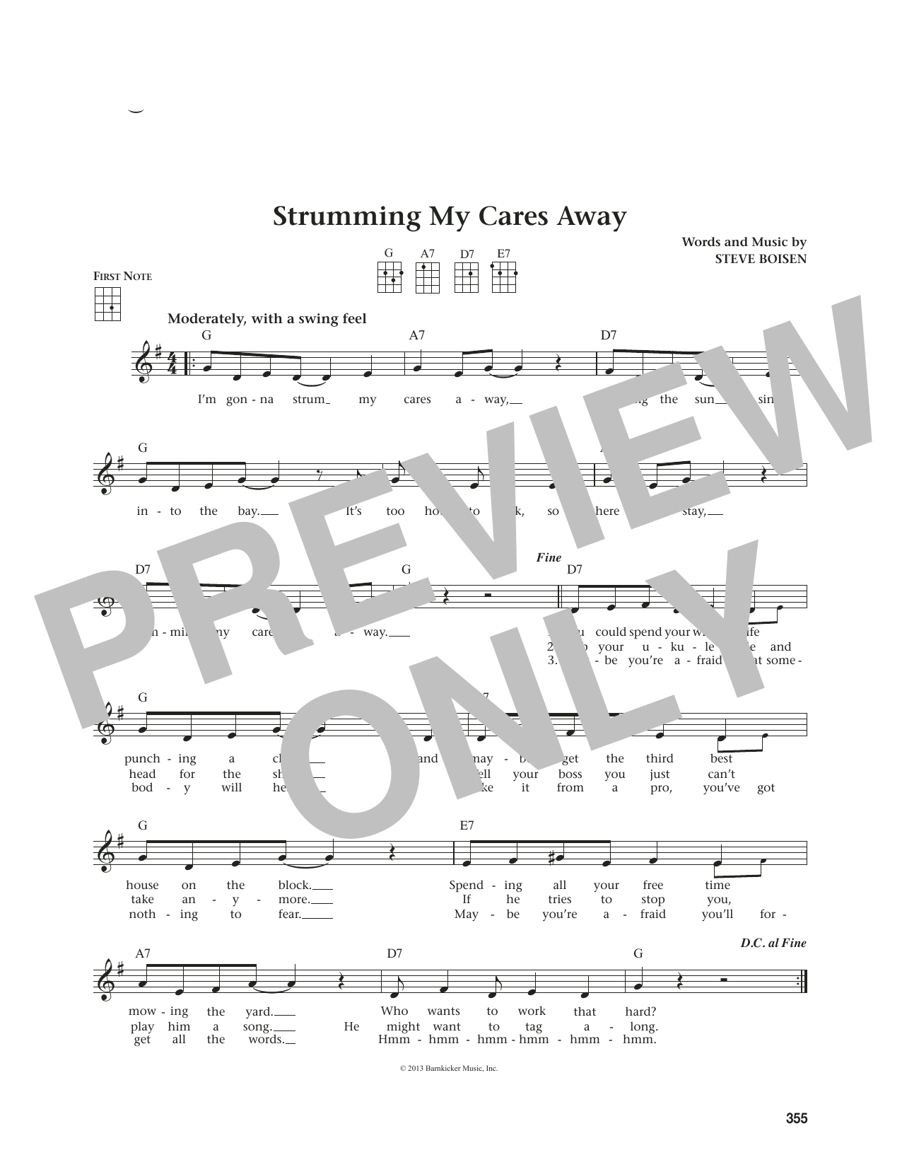 Steve Boisen Strumming My Cares Away (from The Daily Ukulele) (arr. Jim Beloff) sheet music notes and chords. Download Printable PDF.