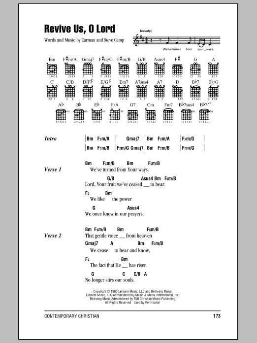 Learn to play Steve Camp Revive Us, O Lord sheet music for Guitar Chords/Lyrics in minutes. Price: 4.4900$ Steve Camp Revive Us, O Lord sheet music notes and chords arranged for Guitar Chords/Lyrics