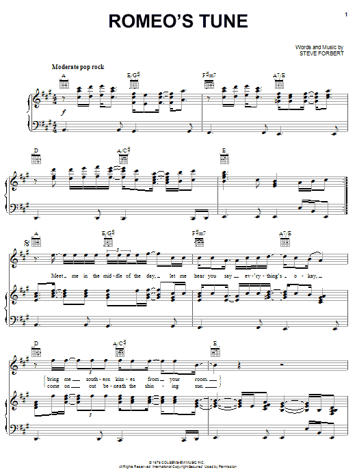 Steve Forbert Romeo's Tune sheet music notes and chords. Download Printable PDF.