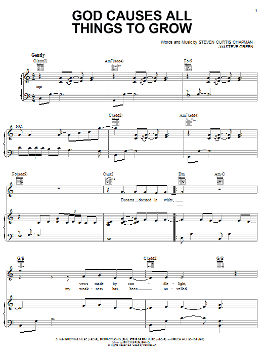Learn to play Steve Green God Causes All Things To Grow sheet music for Piano, Vocal & Guitar Chords (Right-Hand Melody) in minutes. Price: 7.8900$ Steve Green God Causes All Things To Grow sheet music notes and chords arranged for Piano, Vocal & Guitar Chords (Right-Hand Melody)