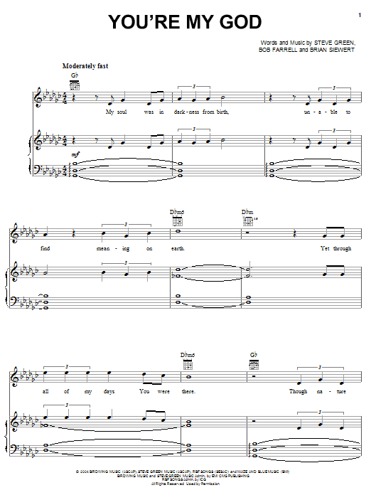 Steve Green You're My God sheet music notes and chords arranged for Piano, Vocal & Guitar Chords (Right-Hand Melody)