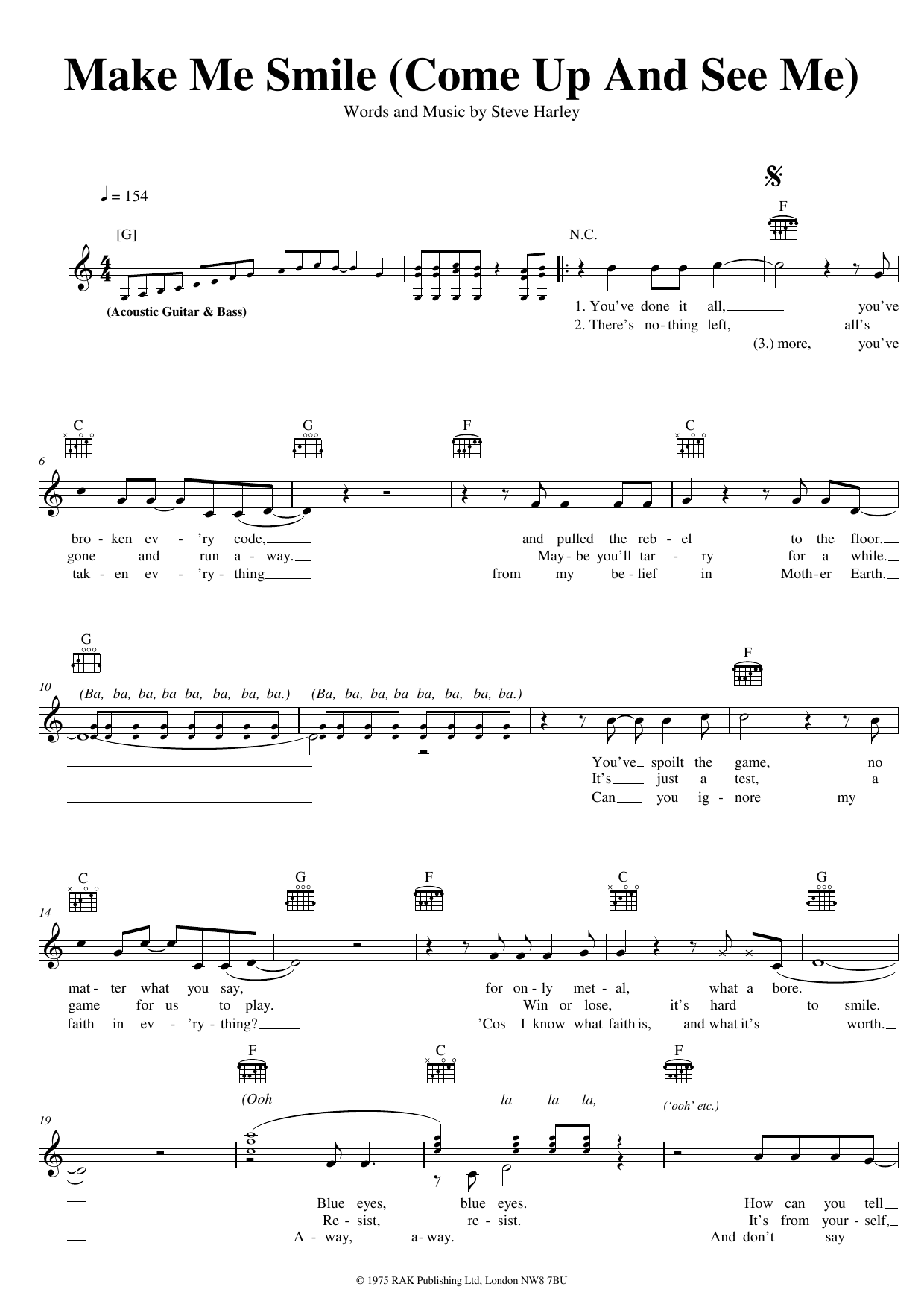 Steve Harley & Cockney Rebel Make Me Smile (Come Up And See Me) sheet music notes and chords. Download Printable PDF.