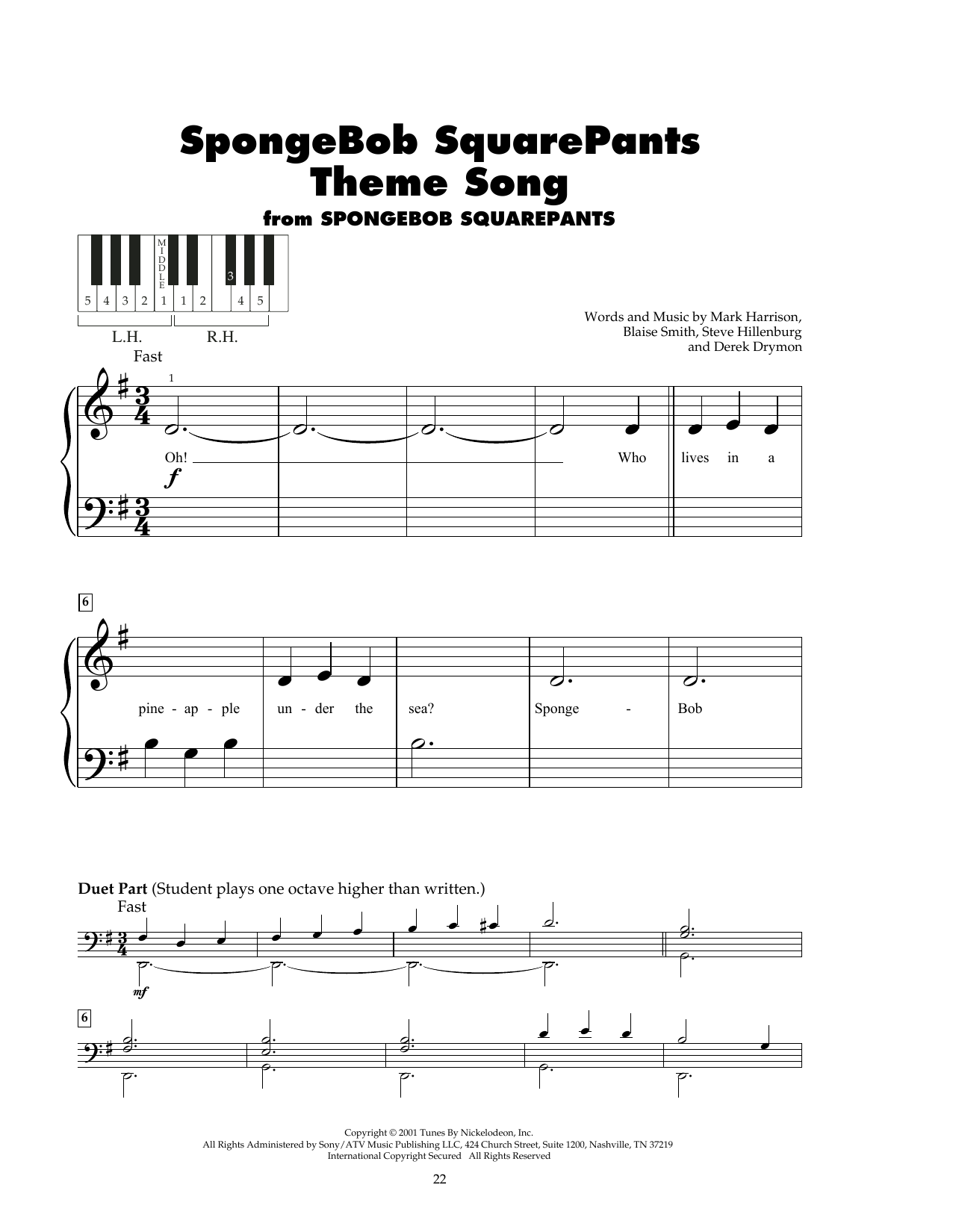 Steve Hillenburg SpongeBob SquarePants Theme Song sheet music notes and chords. Download Printable PDF.