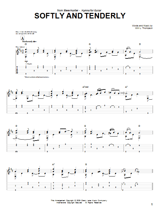 Steve Hunter Softly And Tenderly sheet music notes and chords arranged for Guitar Tab