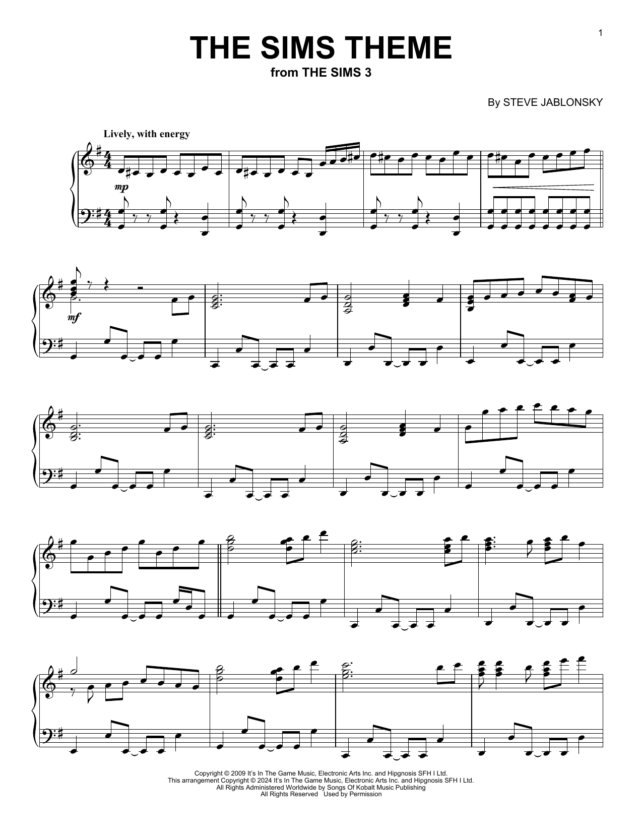 Steve Jablonsky The Sims Theme sheet music notes and chords. Download Printable PDF.