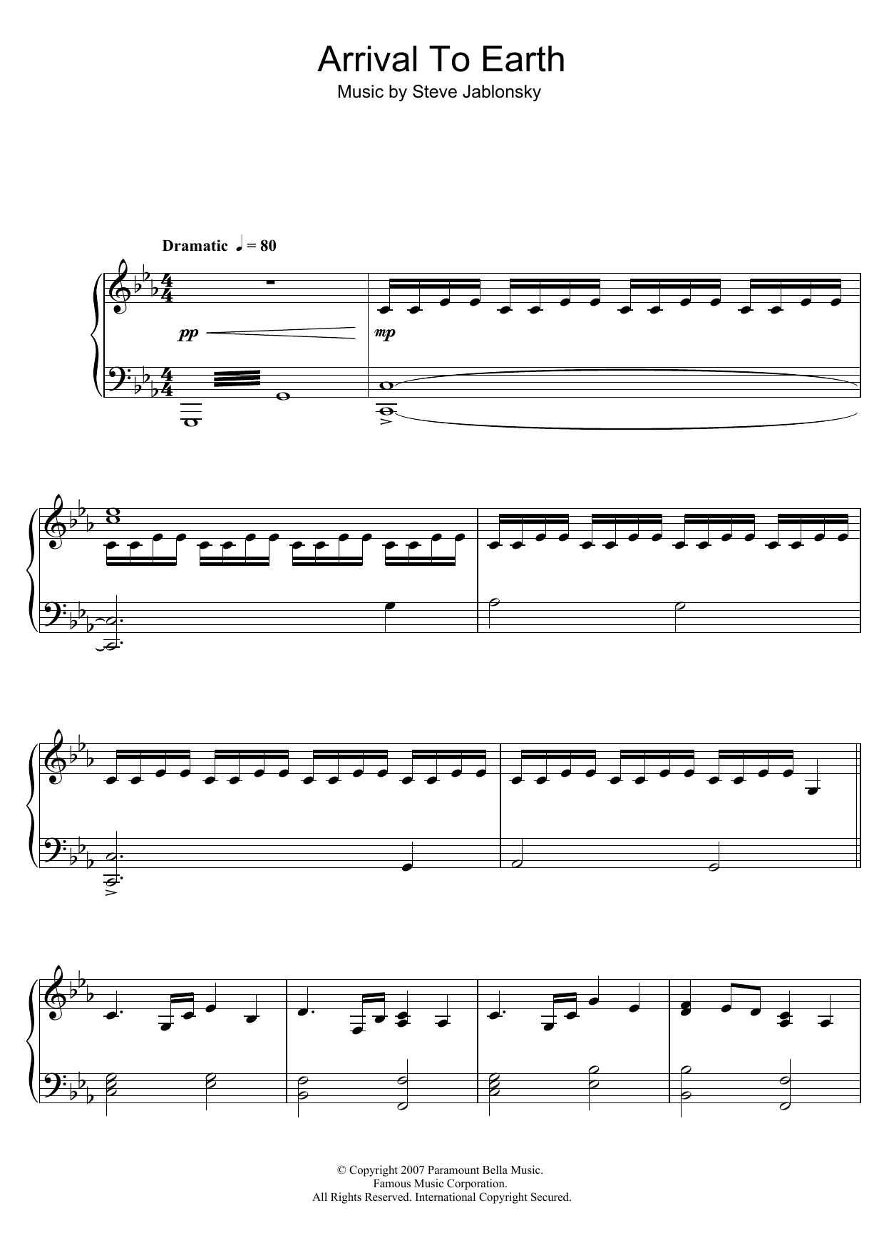 Steve Jablonsky Transformers - Arrival To Earth sheet music notes and chords. Download Printable PDF.