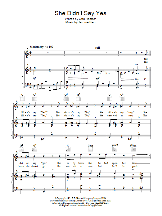 Learn to play Steve Lawrence She Didn't Say Yes sheet music for Piano, Vocal & Guitar Chords in minutes. Price: 7.8900$ Steve Lawrence She Didn't Say Yes sheet music notes and chords arranged for Piano, Vocal & Guitar Chords