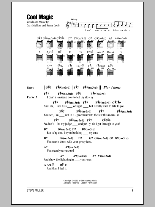 Steve Miller Band Cool Magic sheet music notes and chords. Download Printable PDF.