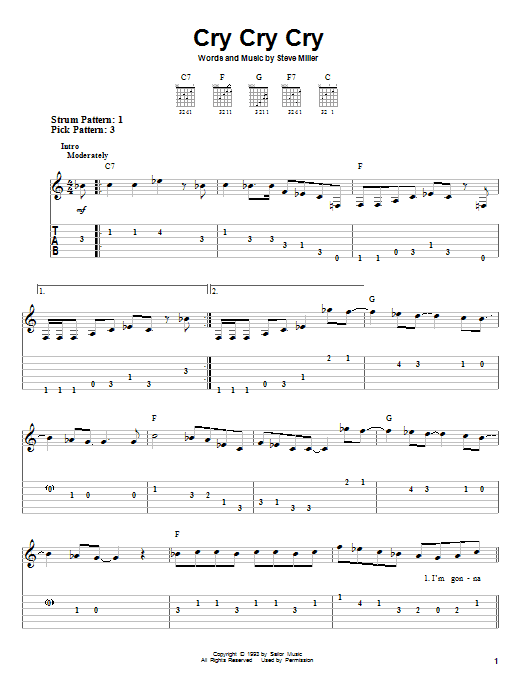 Steve Miller Band Cry Cry Cry sheet music notes and chords. Download Printable PDF.