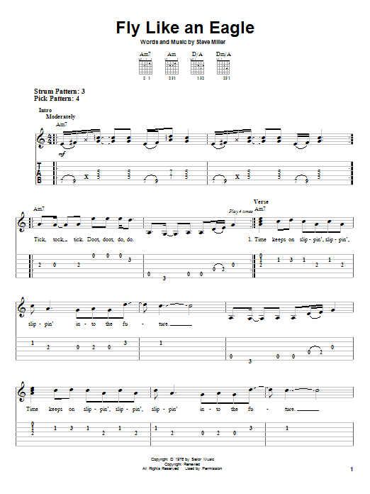 Steve Miller Band Fly Like An Eagle sheet music notes and chords. Download Printable PDF.