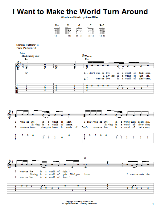 Steve Miller Band I Want To Make The World Turn Around sheet music notes and chords. Download Printable PDF.