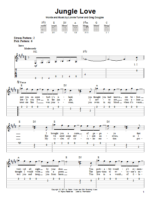 Steve Miller Band Jungle Love sheet music notes and chords. Download Printable PDF.