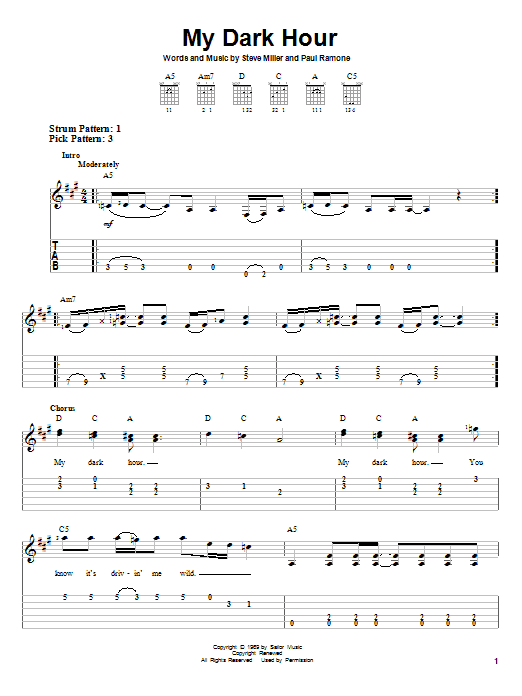 Steve Miller Band My Dark Hour sheet music notes and chords. Download Printable PDF.