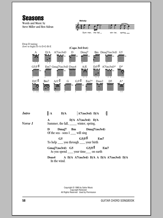 Learn to play Steve Miller Band Seasons sheet music for Guitar Chords/Lyrics in minutes. Price: 4.4900$ Steve Miller Band Seasons sheet music notes and chords arranged for Guitar Chords/Lyrics