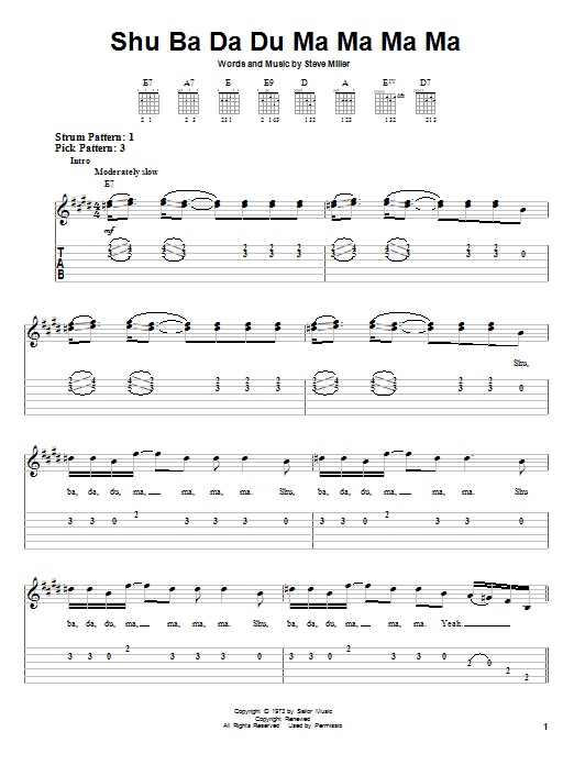 Steve Miller Band Shu Ba Da Du Ma Ma Ma Ma sheet music notes and chords. Download Printable PDF.