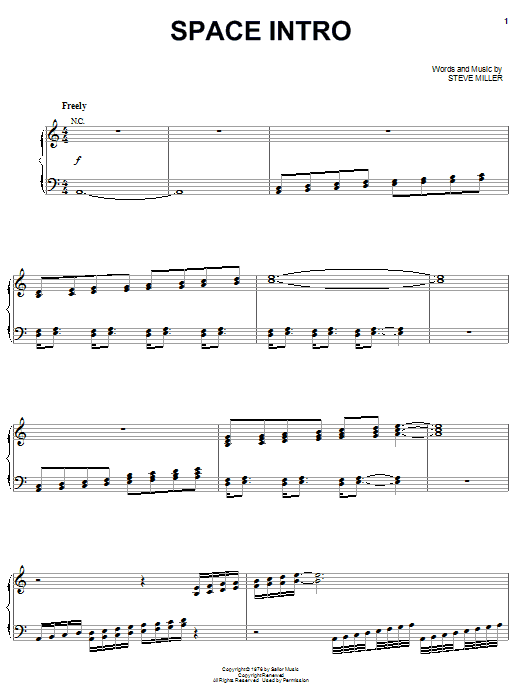 Learn to play Steve Miller Band Space Intro sheet music for Piano, Vocal & Guitar Chords (Right-Hand Melody) in minutes. Price: 7.8900$ Steve Miller Band Space Intro sheet music notes and chords arranged for Piano, Vocal & Guitar Chords (Right-Hand Melody)