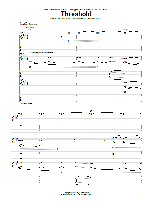 Learn to play Steve Miller Band Threshold sheet music for Guitar Tab in minutes. Price: 7.8900$ Steve Miller Band Threshold sheet music notes and chords arranged for Guitar Tab