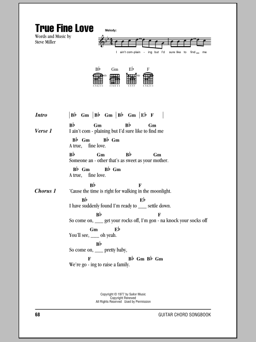 Learn to play Steve Miller Band True Fine Love sheet music for Ukulele in minutes. Price: 5.9900$ Steve Miller Band True Fine Love sheet music notes and chords arranged for Ukulele
