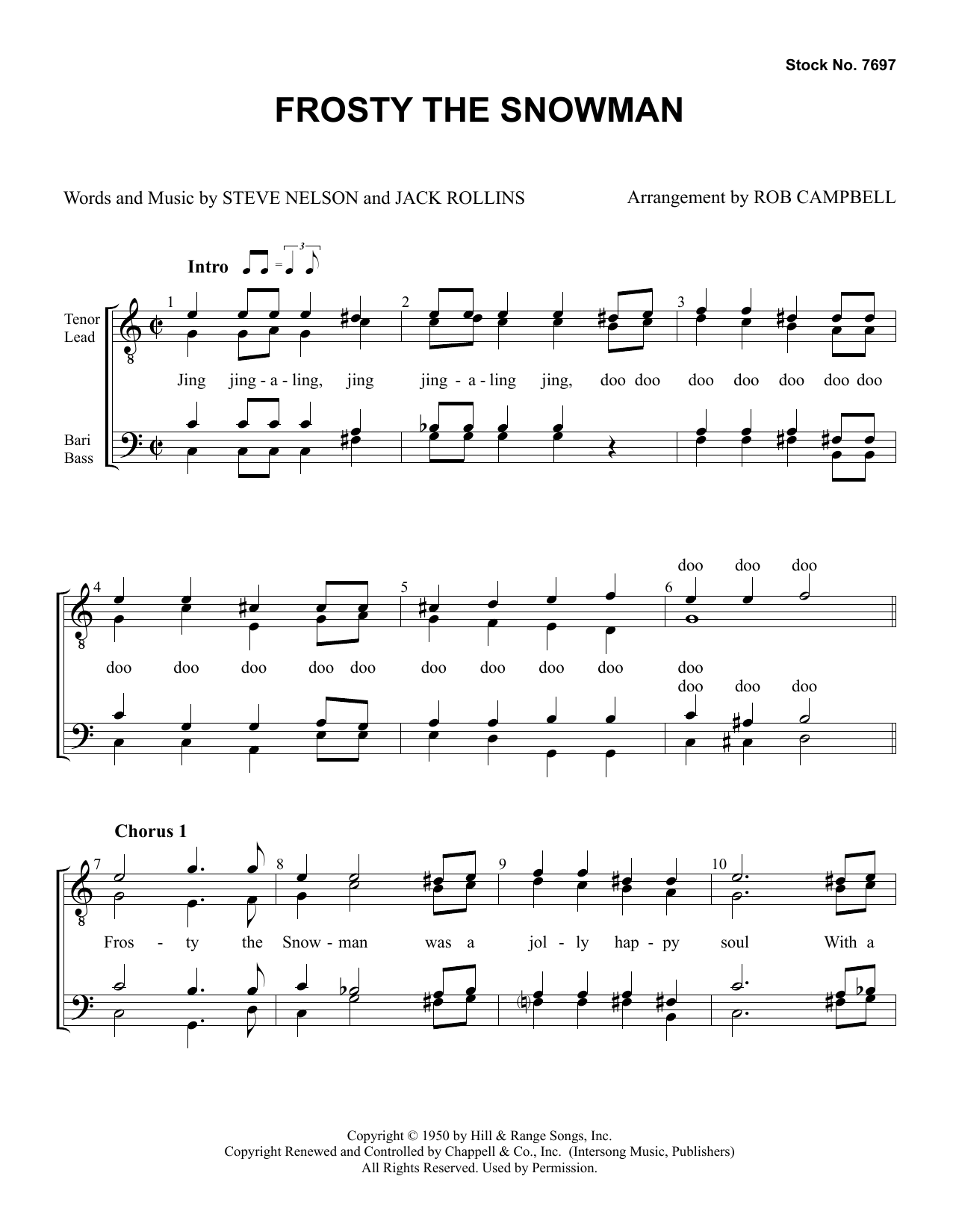 Steve Nelson & Jack Rollins Frosty The Snowman (arr. Rob Campbell) sheet music notes and chords. Download Printable PDF.