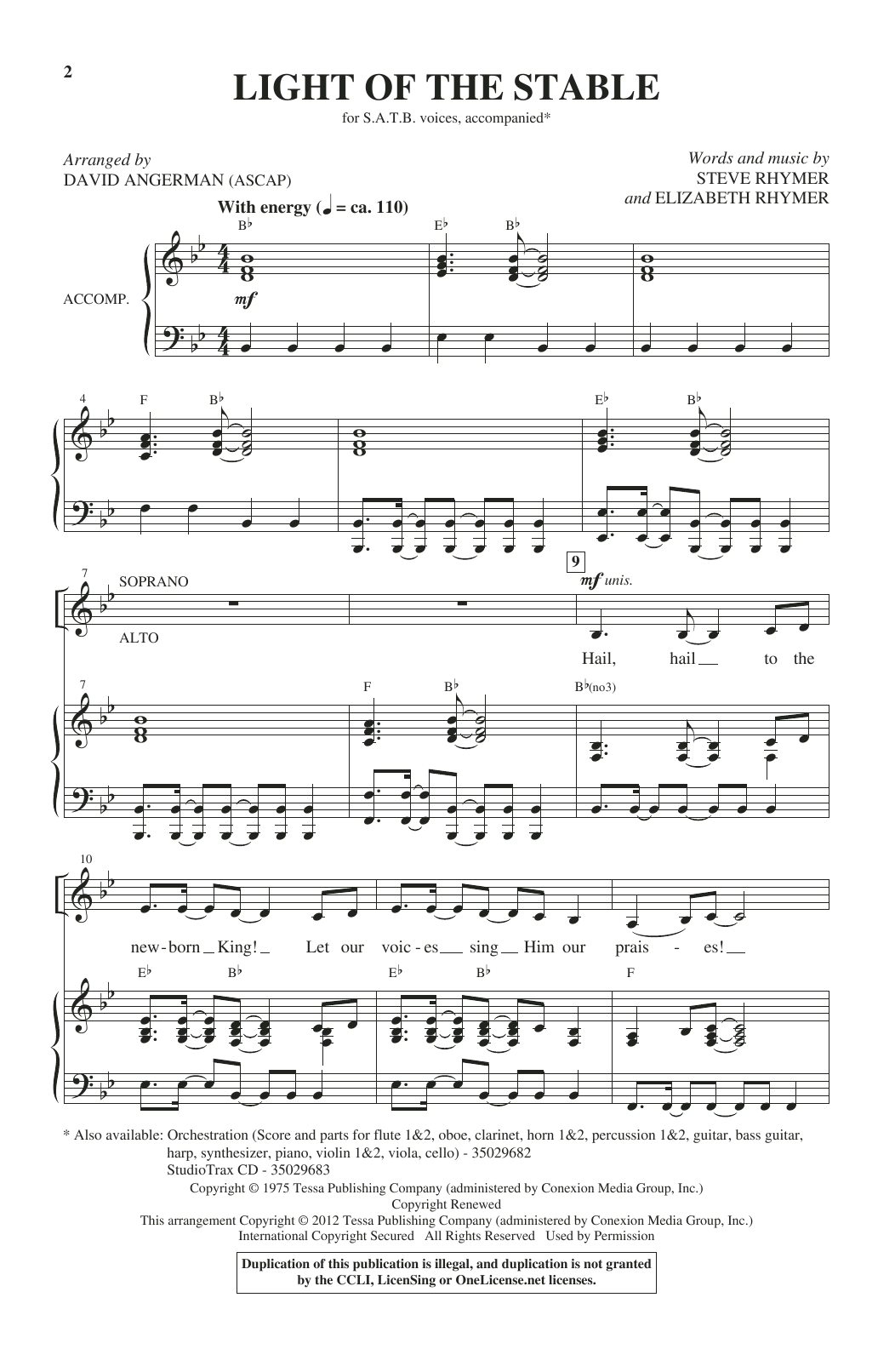 Steve Rhymer and Elizabeth Rhymer Light Of The Stable (from All Is Well) (arr. David Angerman) sheet music notes and chords. Download Printable PDF.