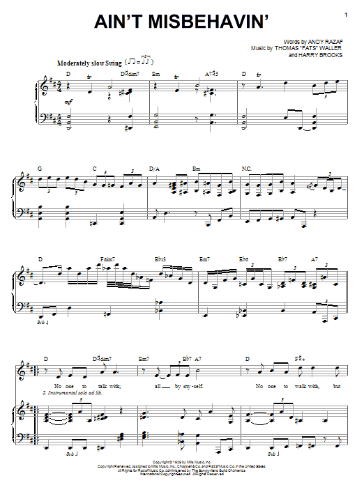 Learn to play Steve Tyrell Ain't Misbehavin' sheet music for Piano & Vocal in minutes. Price: 7.8900$ Steve Tyrell Ain't Misbehavin' sheet music notes and chords arranged for Piano & Vocal